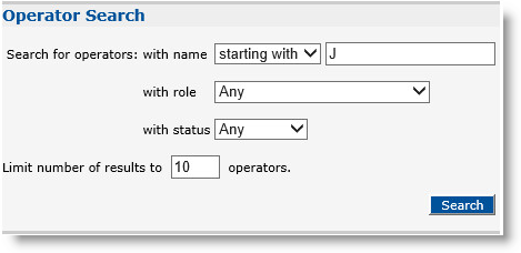 Operator Search section with various fields that can be used to configure the search